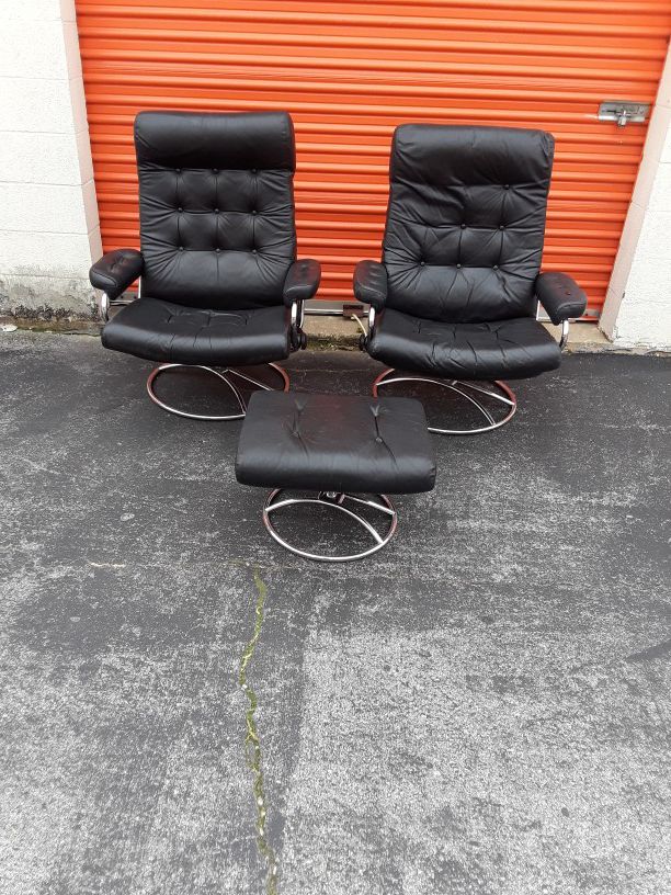 Pair Danish modern leather chairs