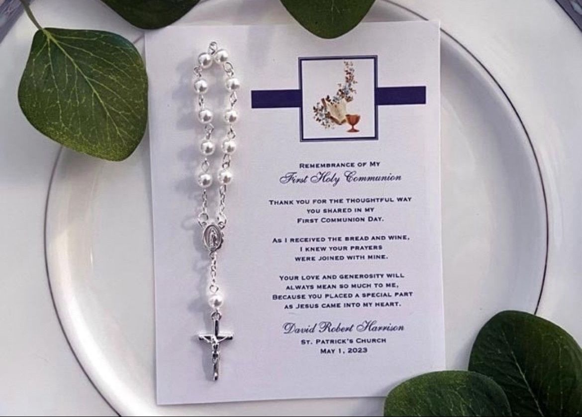 10 FIRST HOLY COMMUNION CONFIRMATION navy rosary remembrance prayer cards