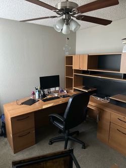 L-shaped office desk with hutch & computer chair