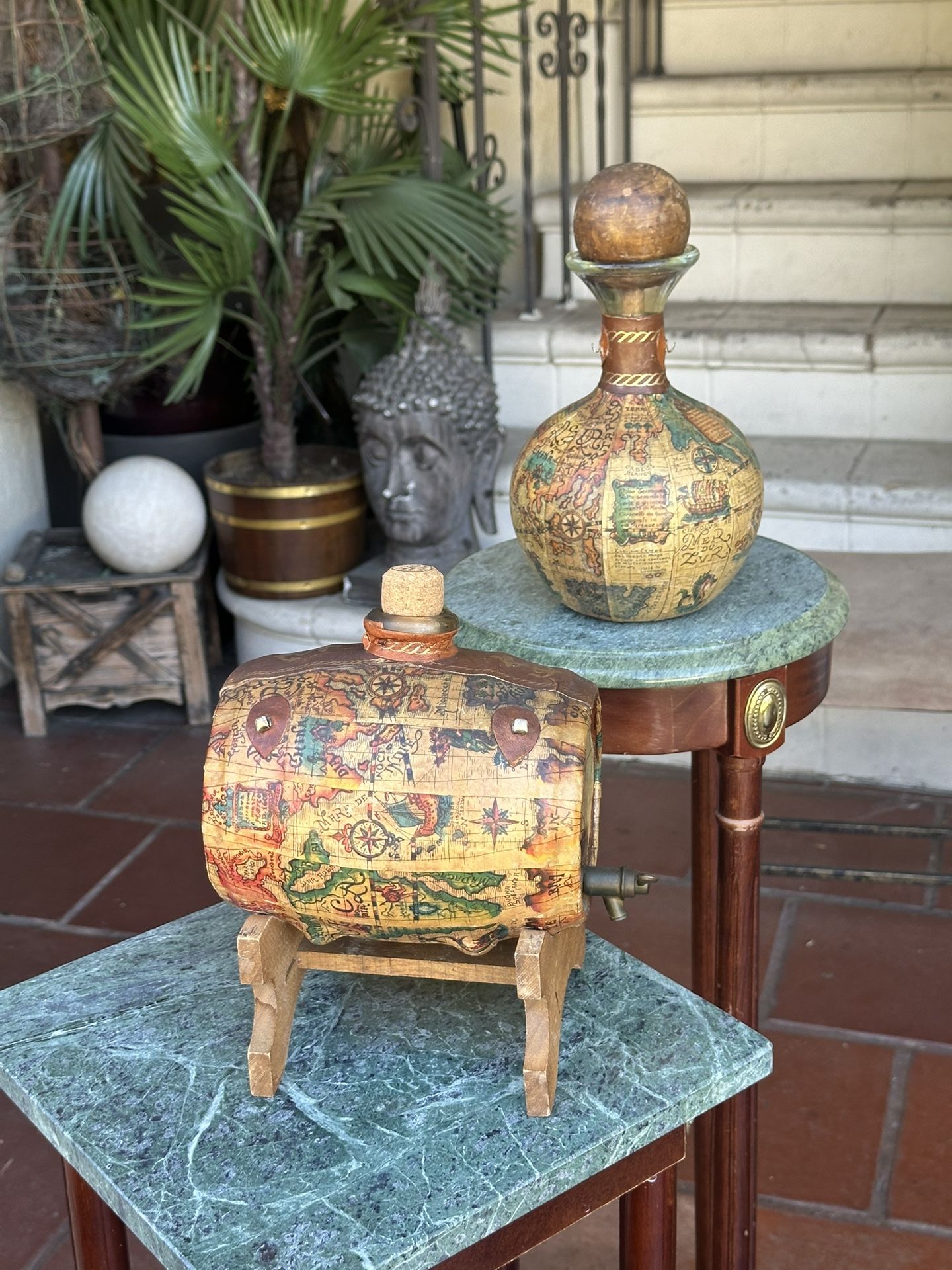 2 Vintage Wine Decanters Wrapped In Leather Made In Italy $$67.00 Each