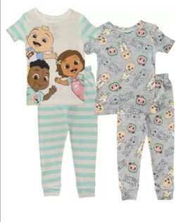 CoComelon Toddler Unisex 4-Piece Cotton Pajama Sets, Blue/Gray Stripes, 4T