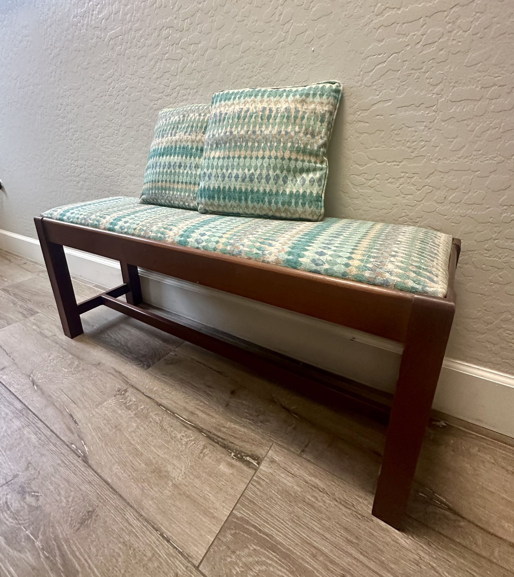 Small Wood Designer Bench With Pillows