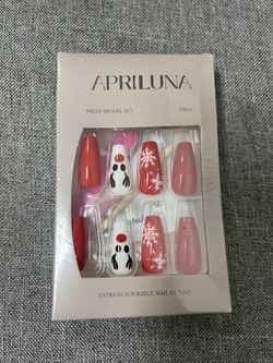 Christmas Press on Nails Medium Coffin False Nails Tips,Acrylic Fake Nails with Elk Snowflakes Designs Glitter Powder Artificial Nails Press ons Red F