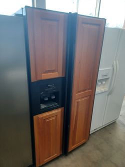 KITCHEN AID WOOD PANEL SIDE BY SIDE REFRIGERATOR 