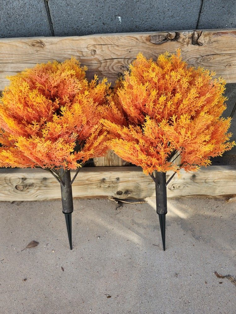 HOYMN 2 ft. Artificial Cedar Ball Topiary Tree Autumn Fall Decor with Ground Spike (2-Pack) for Indoor/Outdoor