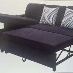 Charcoal Linen Sectional Couch Sleeper Sofa And Ottoman