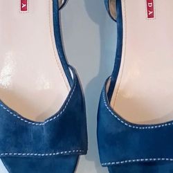 Vintage Prada Blue Suede Linea Rossa Wedges EU 40 US 10 Narrow 3XZ179 Refurbished