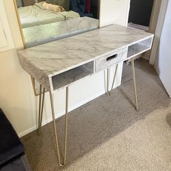 Glam Modern Faux Marble  Vanity Console Hallway Entryway Desk Table With Gold Legs 