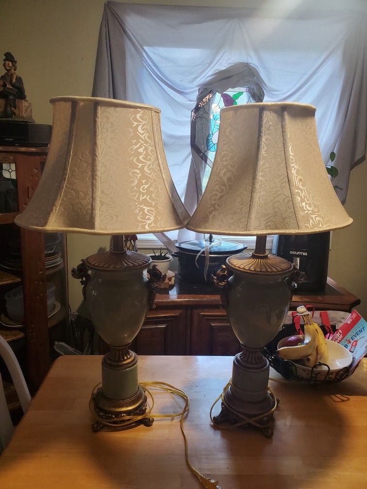21" Ceramic Pottery Table Lamps Iridescent Gold & Ivory ONLY $50 Antique
