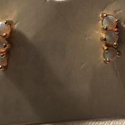 Vintage Sterling with Gold Wash Triple Natural  Fire Opal Stud Earrings