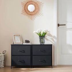 2 Storage Drawers In 20" Height Small Bed Side Furniture End Desk with Woden top fabric cabinets