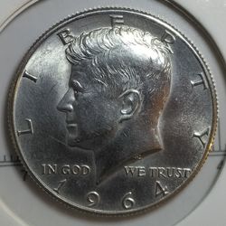Silver 1964 D Kennedy half dollar 