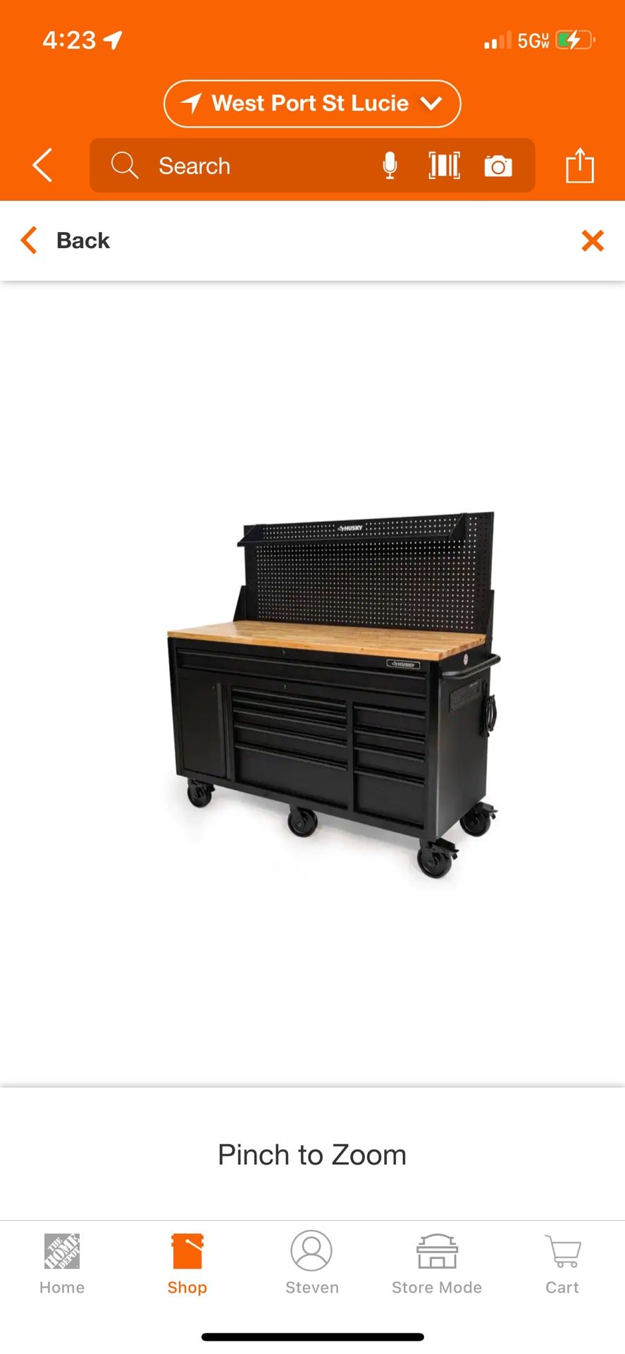 61 in. W x 26 in. D Heavy Duty 10-Drawer 1-Door Mobile Workbench with Hardwood Top, Pegboard and Shelf in Matte Black