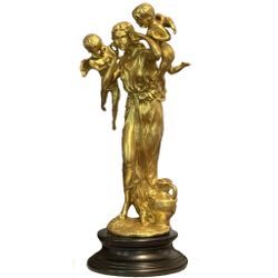 Original Signed Auguste Moreau Bronze • Maiden with Cherubs, 23” Tall