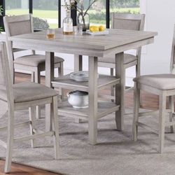 ✅️✅5 pc Wildon studio rustic natural tone, finish wood and fabric counter height dining table set✅️✅️