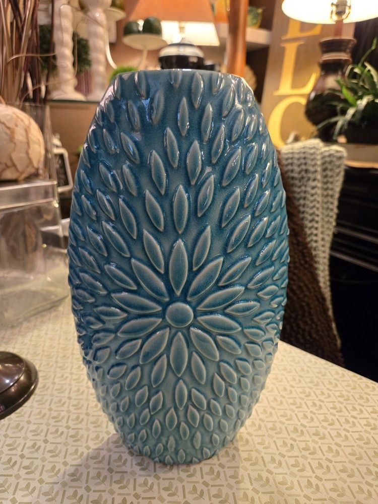 Tall Large Blue & White Ceramic Vase