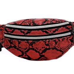 Unisex Belt Bag Cross Body Fanny Pack Red Snake Skin