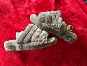 UGG Fluff Yeah Slide gray plush slippers