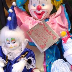 Chester A 16" Porcelain Clown With 2 Clown Friends.