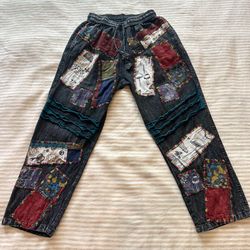 rising international 100% cotton patchwork pants / sz small