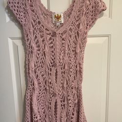 Ameri Mode Women’s Crochet Sleeveless Cardigan Vest Boho Dusty Rose Size Large 