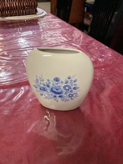 White Ceramic Vase with Blue Floral Design
