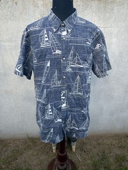 PreOwned Reyn Spooner Blue Hawaiian Print Full Button Men's XXL