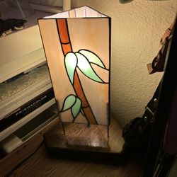 stained glass bamboo design with green leaves and a brown stalk Lamp 