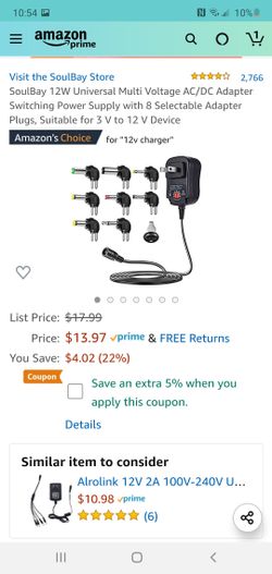 SoulBay 12W Universal Multi Voltage AC/DC Adapter