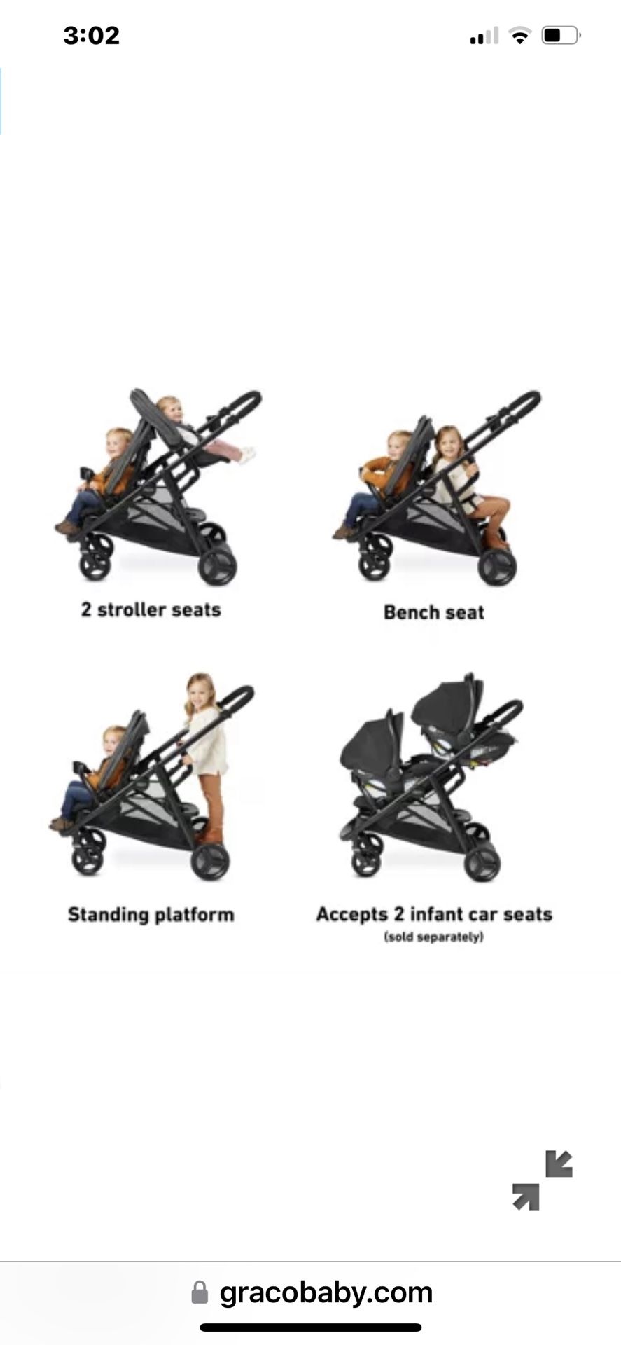 Graci Jogger Double Stroller With Bassinet