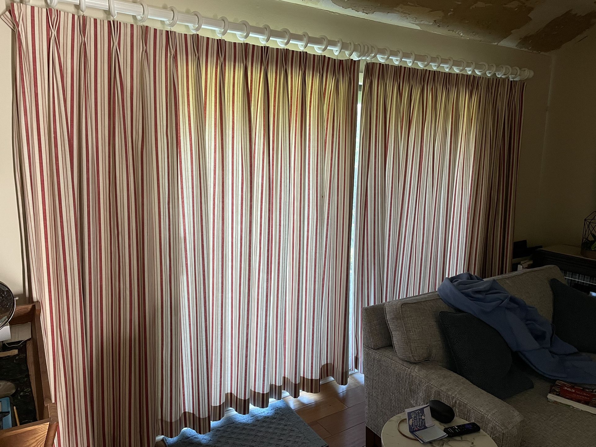 Curtains: Heavy Pleated Custom Curtains with 150” Wooden Curtain Rod & hardware to hang them