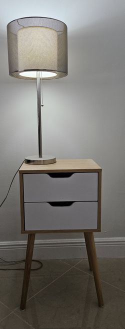 Nightstand (wooden)+ Steel Table Lamp