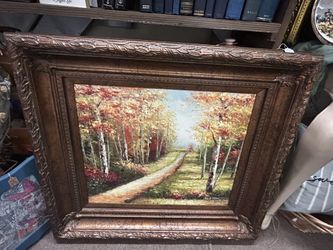 Large Original Painting in Gorgeous Vintage Ornate Frame