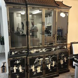 Oriental Cabinet With Coffee Table An Chair And 3 Pictures 