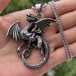 Cool Mens Dragon Vintage Pendant Stainless Steel Necklace For Men Chain