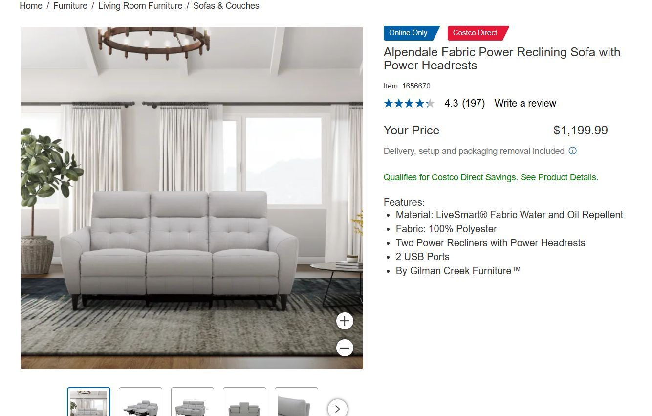 Alpendale Fabric Power Reclining Sofa