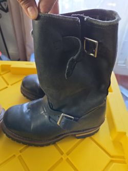 Black Leather Engineer Boots with Buckles