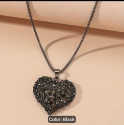 Black Crystal Heart Pendant Necklace