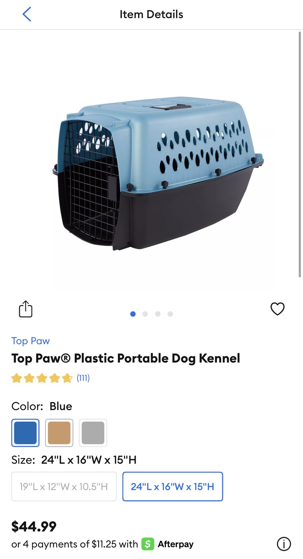 Top Paw® Plastic Portable Dog Kennel, dog crate