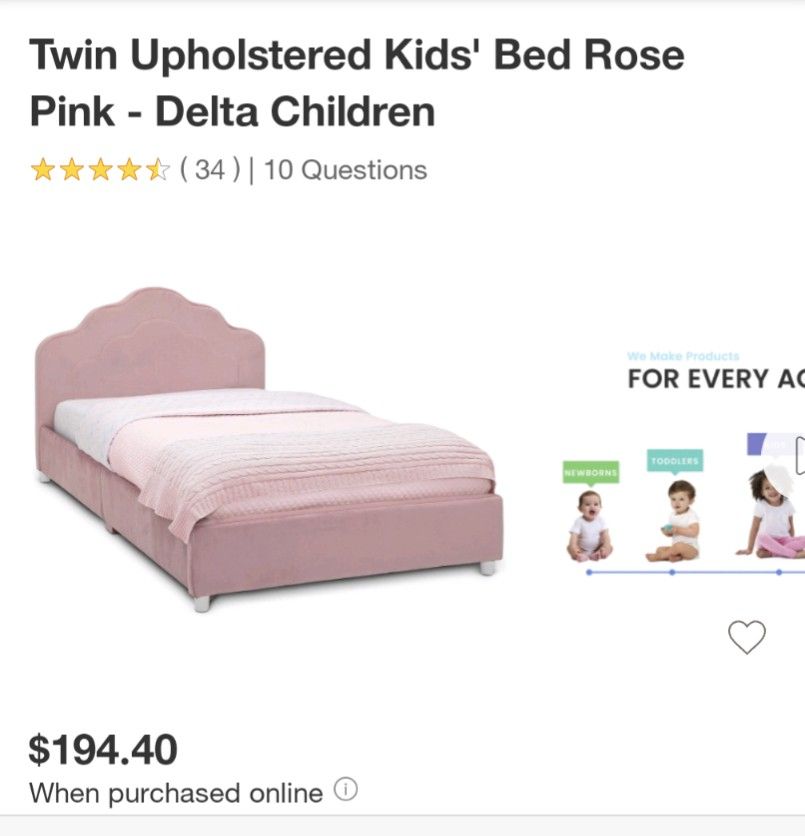 New in box, Perfect Condition Delta Pink Twin Bed Frame
