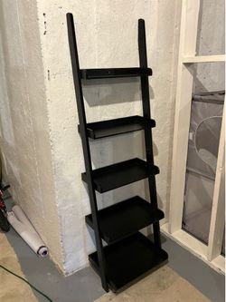 Slim Black 5-Shelf Wall-Mounted Bookcase