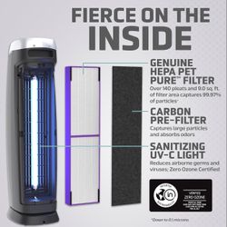 GermGuardian 5-In-1 HEPA Air Purifier for Home, Large Rooms Up To 915 Sq. Ft. with HEPA Pet Air Filter, UV-C Light & Odor Reduction, AC5250PT, 28" Tow