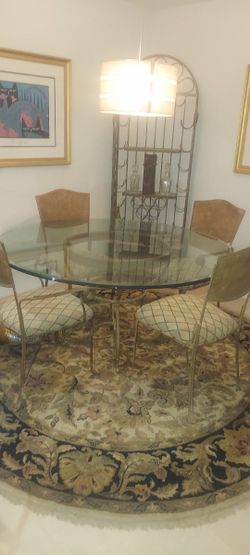 Glass Round Dining Room Table & 4 Chairs & Wine Rack