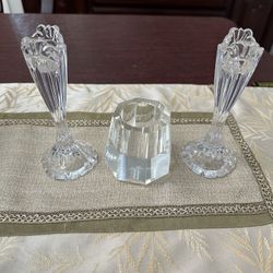 Oleg Cassini (Signed) Crystal Candle Stick Holder + 2 Stick Holders
