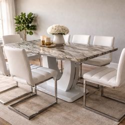Modern dining set with granite table + 6 chairs