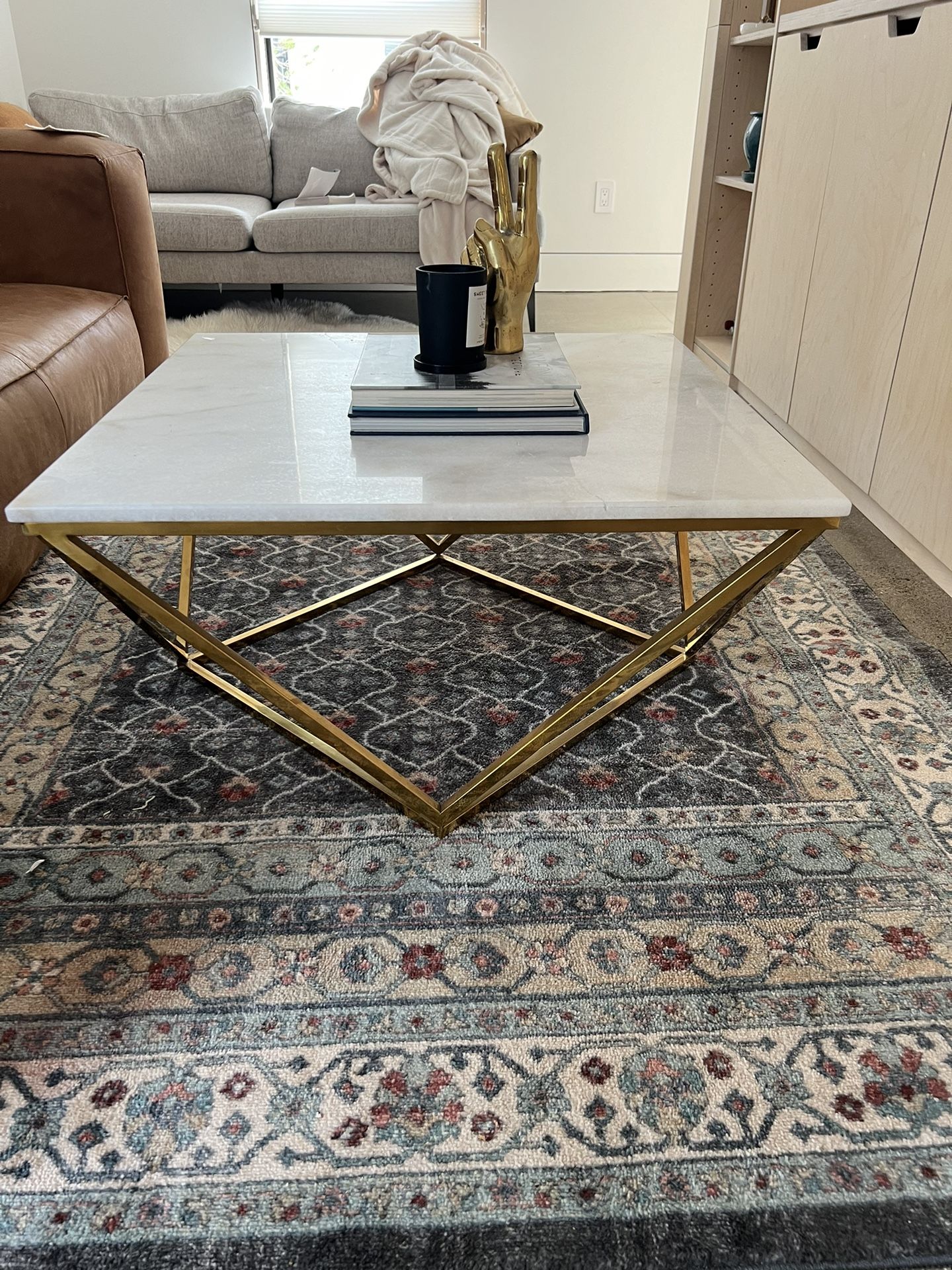 Marble And Brass Geometric Coffee Table
