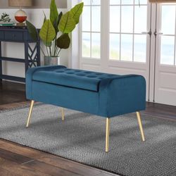 Homebeez Modern Storage Ottoman Bench, Upholstered Bedroom Benches Footrest Stool Button-Tufted Table Bench Dining Bench with Gold Metal Legs for Entr