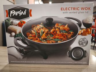 Perini Electric Wok w/ Vented Glass Lid, Adj Temp Control, 13-Inch, 4.5L NIB