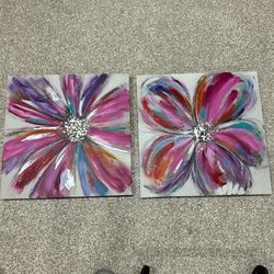 Flower Metallic Canvas Painting Prints 24x24