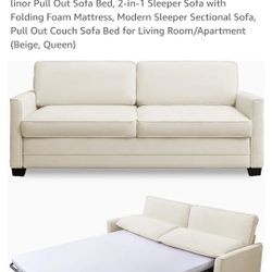 Cream Sofa Sleeper-Q-new Out Of Box
